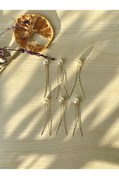 Pearly Handmade Set de agrafe de păr din aur perlat 6 bucăți mini agrafă cu perle