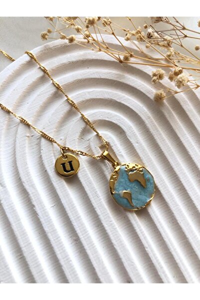 takıcım design DÜNYA TURKUAZ U HARFLİ KOLYE