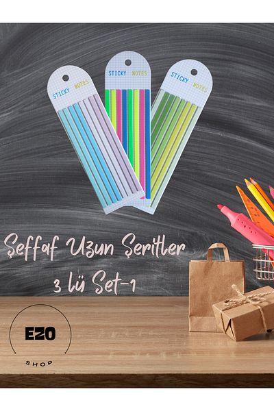 EZOSHOP Transparent Colored Sticky Notes - Long Strip Adhesive Label, Set of 3