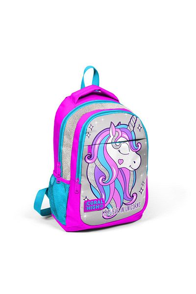 Yaygan Set de genți de școală Coral High Kids, roz argintiu, cu model unicorn, 3 piese
