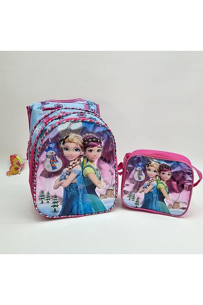 Kelebek Oyuncak Frozen Themed Shiny Covered Backpack Lunch Box Set of 2 Primary School Bags - Elsa Anna