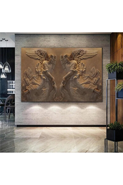 Genel Markalar 3d Mermer Kabartma Efektli Melek Kanat Kanvas Tablo
