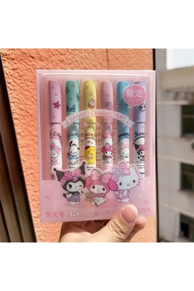 YLDZ Sanrio Kuromi 6lı Fosforlu Kalem Seti