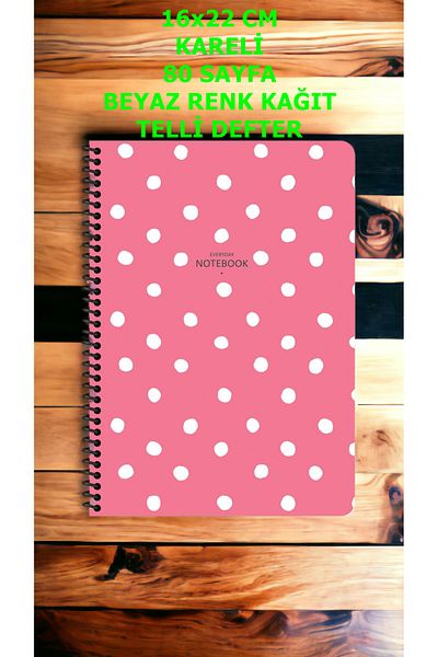 KESKİN COLOR دفتر ملاحظات سلكي مقاس 16 × 22 سم 80 ورقة من البلاستيك، لون أبيض، نمط منقط