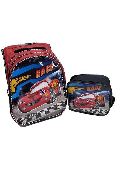 Kelebek Oyuncak Car Themed Shiny Covered Backpack Lunch Box Set of 2 Primary School Bags