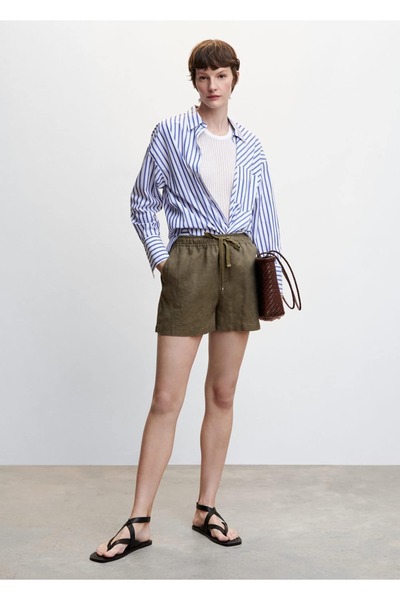 MANGO Woman Gathered Linen Shorts