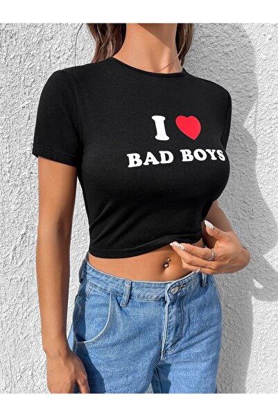 Jose Clothing FEMEI ALB IMPRIMAT MÂNECĂ SCURTĂ OTURAN CROP TOP BABY TEE BLUZ