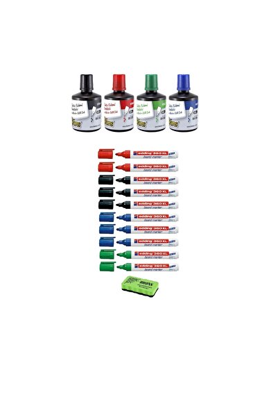 Siriderya 4 Adet 100cc Brons Mürekkep Eddin-360XL Beyaz Tahta Kalemi 10Lu Kar...