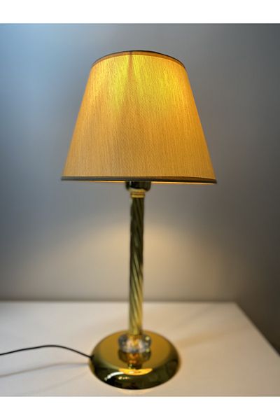 asellus Mette Twisted Lampshade Crystal Detailed Table Lamp, Stol Lamp, Gold Lampshade