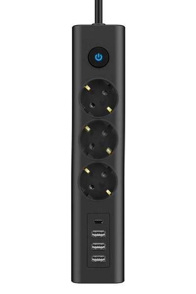 MENFRY Termal Akım Korumalı Uzatma Kablo 3xPriz 3xUSB 1xType-C 3.4 Amper, Gir...