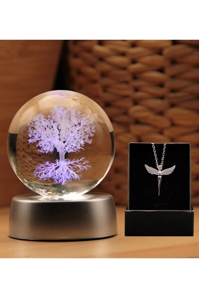 HEDİYEBİZİZ 3d Boyutlu Kristalleşmiş Cam Hayat Ağacı Küre - Kolye Hediyeli!