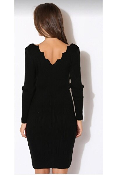 citycenterfashion Kadın Siyah Yaka Detaylı Triko Elbise Cty-cnd-11305