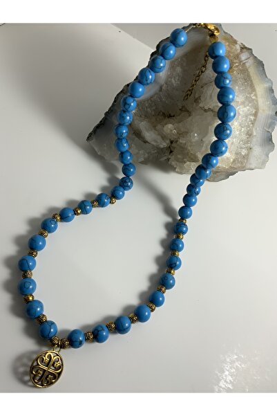azra takı tasarım Women's Ceyt Natural Stone Handmade Blue Necklace