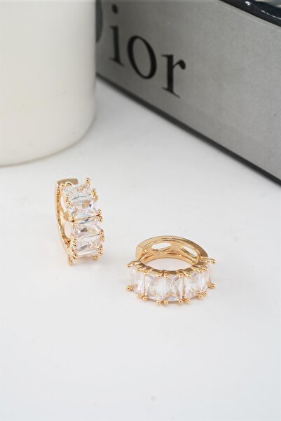 By Zeyna Aksesuar Kadın Vip Seri Baget Zirkon Taşlı Halka Model Klipsli 2'li Set Küpe