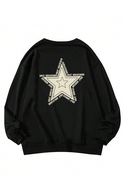 Adrift Star Pattern Drop Shoulder Oversized Pullover Black