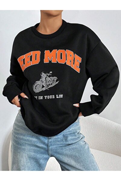 Adrift Coke Serisi - Мотоцикл Графічні літери Drop Kollu Світшот