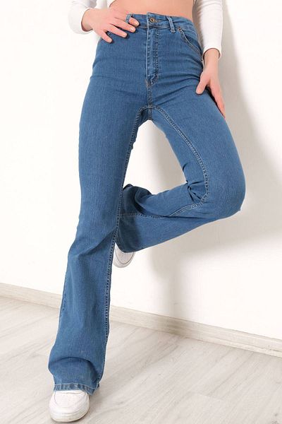 geenz manifacture Medium Blue Flare Leg High Waist Power Lycra Fitting Jeans