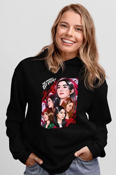 Pisa Art Φούτερ Red Velvet K-pop με στάμπα Unisex με μαύρη κουκούλα