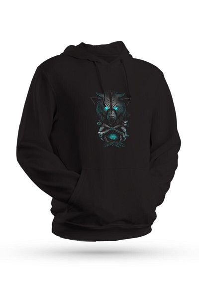 Pisa Art Φούτερ με κουκούλα με στάμπα Wolf μαύρο Unisex