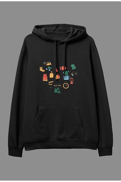 Pisa Art Oversize Camping Nature Forest Mountain Peace Enjoyment Design Printed Unisex Hooded Sweatshirt Hoodie