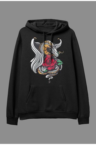 Pisa Art Суитшърт с качулка и принт Dragon Rose