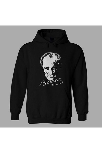 Pisa Art Unisex Μαύρο Atatürk Μαύρο φούτερ με κουκούλα