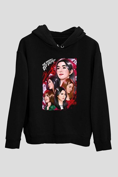 Pisa Art Φούτερ Red Velvet K-pop με στάμπα Unisex με μαύρη κουκούλα