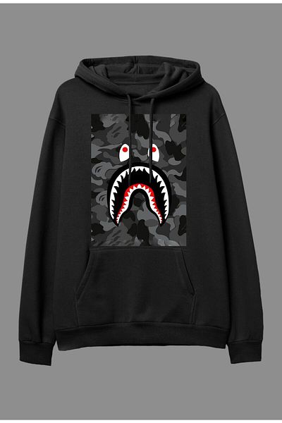 Pisa Art Суитшърт с качулка и принт Bape Shark в сиво