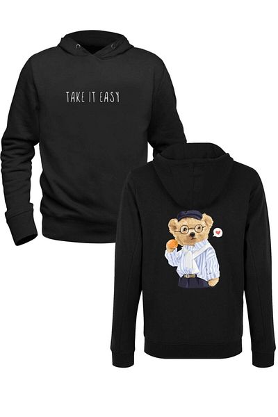 Pisa Art Φούτερ Take It Easy Tedy Bear Μαύρο μπροστινό πίσω μέρος