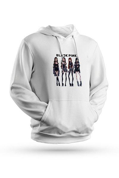 Pisa Art Φούτερ Kpop Μαύρο Ροζ με στάμπα λευκό με κουκούλα