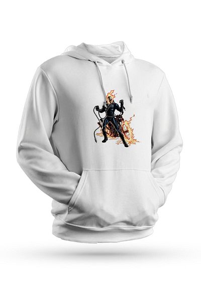 Pisa Art Φούτερ με κουκούλα Ghost Rider με στάμπα λευκό Unisex