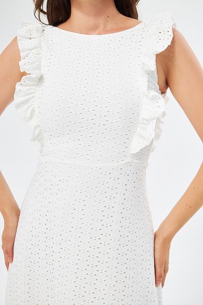 lovebox Rochie albă midi, căptușită, cu mâneci din material flexibil, cu voluri, 084