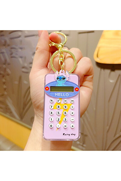 Janva Eğlenceli Çocuk Öğrenci Hesap Makinesi Arkası Oyunlu Çanta Aksesuarı Anahtarlık Karekterli pembe