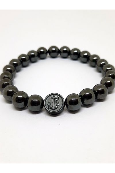 Kusakli Hematite Onyx Sailor Bracelet with Anchor Rudder Figure