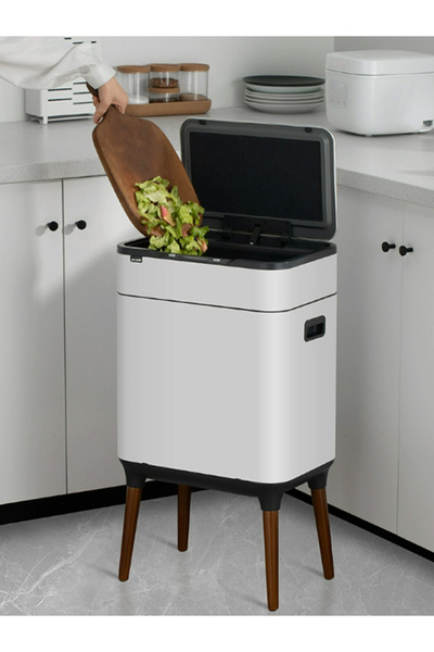 Hedi's Home Ayaklı Sensörlü Beyaz Çöp Kovası Çift Hazne 26L