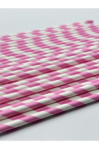 Pars Paper Straws Pink White 100 Pieces 6 Mm *20 Cm- Nature Friendly Recyclable Paper Straws
