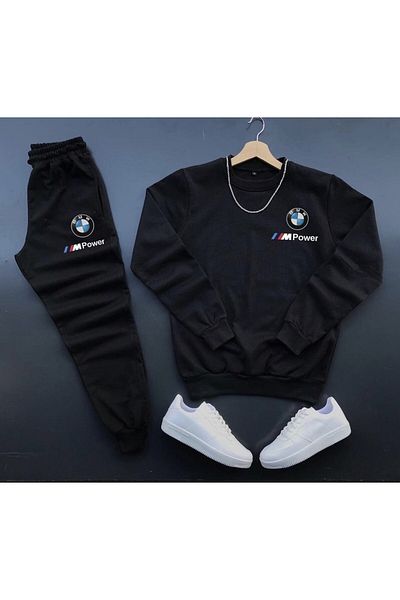 NewCabin New Season Car Logo με στάμπα Winter Crew Layer Sweat-Βαμβακερή επένδυση Winter Ribbed Leg αθλητική φόρμα, πακέτο 2