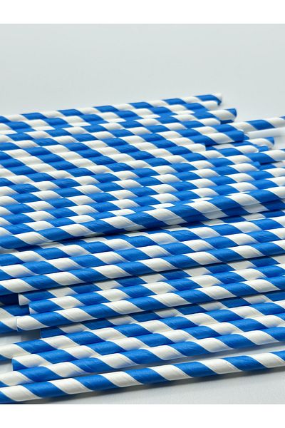 Pars Paper Straws Blue White 100 Pieces 6 Mm *20 Cm- Nature Friendly Paper Straws-frozen Thick Straws