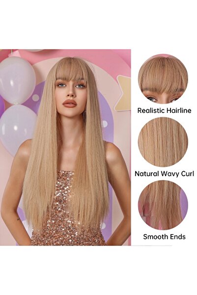 Fenomen Peruk Luxury Perçemli Açık Karamel Düz Model