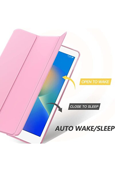 TEKNETSTORE Ipad 5. 6. Nesil 2017 2018 9.7 Inc Kılıf Smart Cover Katlanabilir Standlı Akıllı Kapak Açık Pembe