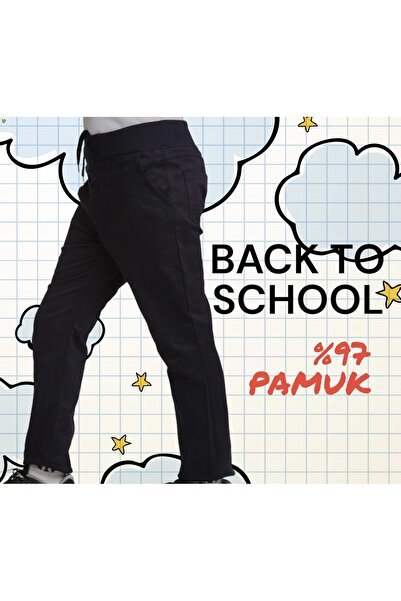 BİLGENS BUTİK Pantaloni de școală cu talie elastică cu nervuri, pânză de bumb...
