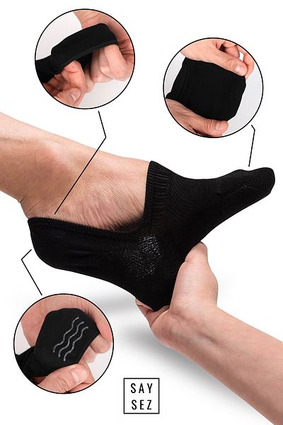 SAYSEZ Ανδρικές μαύρες κάλτσες μπαλαρίνας Bamboo Seamless Invisible Αντιολισθητικό Τακούνι Σιλικόνη Premium Συσκευασία των 6
