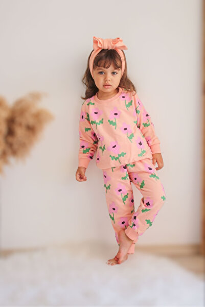 Fil Kids طقم بدلة رياضية قطنية فاخرة مطبوعة على شكل زهرة الأقحوان للفتيات