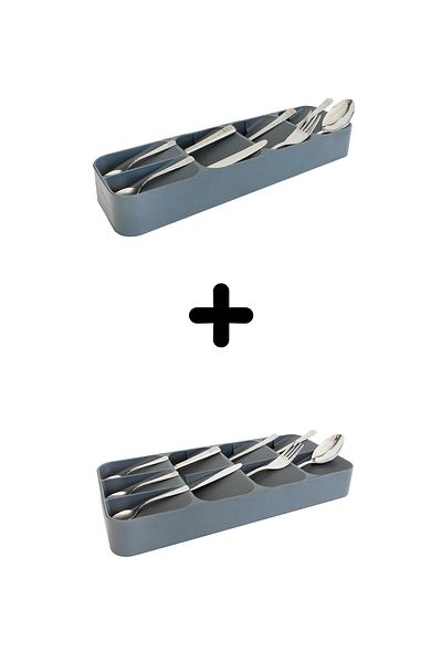 devigo Gray 2-Piece Organizer Set - 9 Compartments and 5 Compartments Drawer Spoon Holder