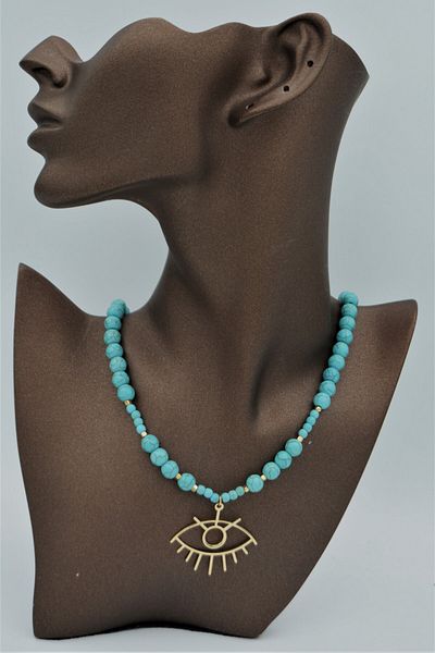 Stoneage Turquoise Stone Evil Eye Healing Necklace
