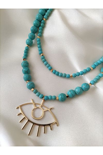Stoneage Turquoise Stone Evil Eye Healing Necklace