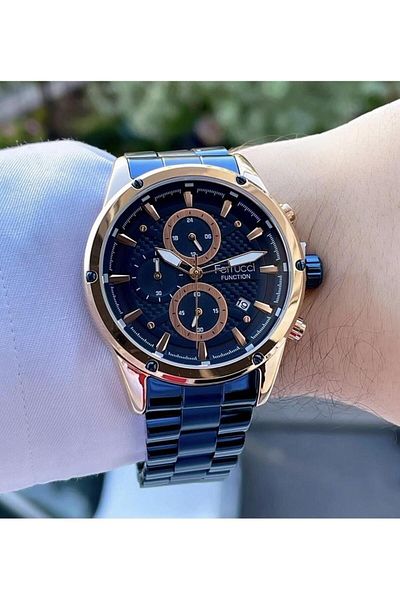 Ferrucci Men's Multifunctional Metal Band Wristwatch