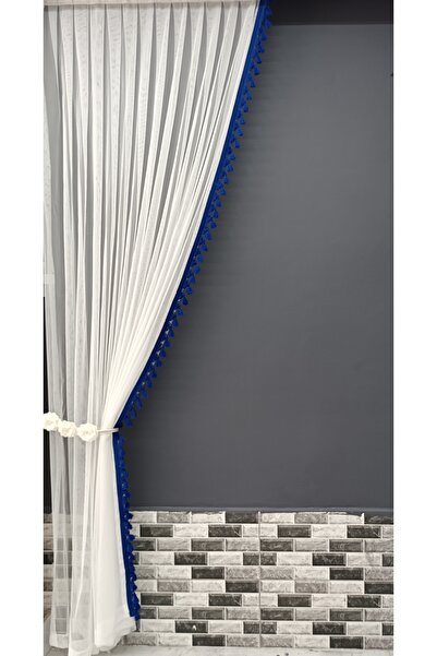 Art Perde Κουρτίνα φόντου 2 πτερυγίων με μπλε φούντες Floral κουρτίνα φόντου από τούλι 2 πτερυγίων