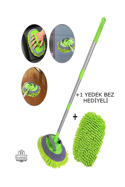 Hansel Çok Fonksiyonlu 2 In 1 Şönil Mikrofiber Araba Yıkama Paspas Temizleme Fırçası Teleskopik Uzun Saplı