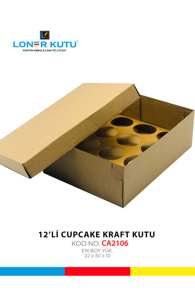 Loner Kutu 22x30x10 Kraft 12li CupCake Çok Amaçlı Kutu Karton Kutu Hediyelik ...